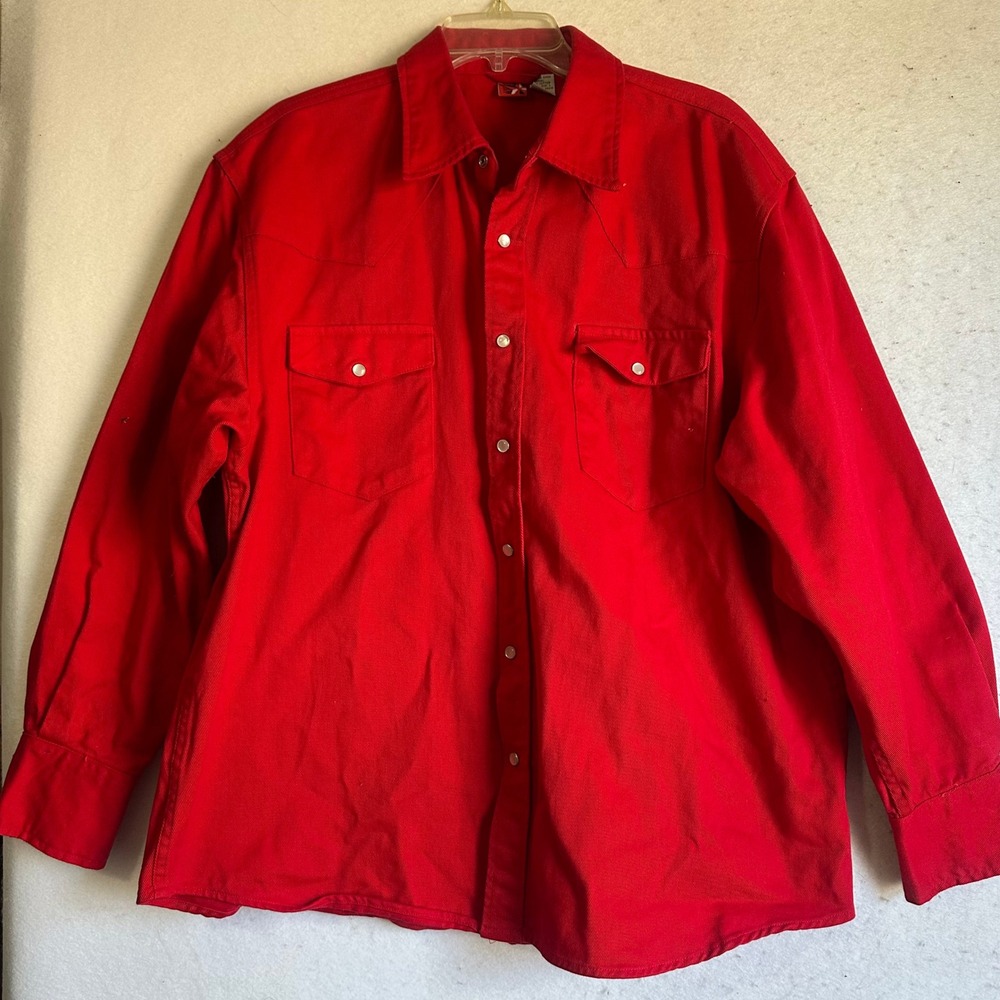 Weekendz Off Mens Red Heavy Cotton Twill Western Pearl Snap Long Sleeve Shirt L